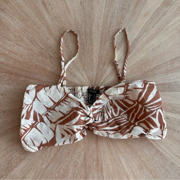 Forever 21 Brown & White Tropical Print Crop Top – Size Medium - Picture 1 of 2